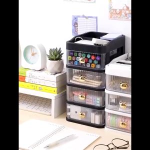 Rak Kosmetik Serbaguna 3 Laci Tempat Make Up Storage Box Bear / Rak Kotak Penyimpanan Alat Tulis / Desktop Drawer Rak Susun
