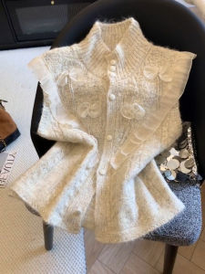 QINGNAER | Áo Măng Tô Knit Ruffle Sweet Lace