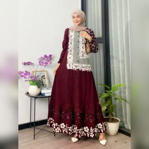 Gamis Motif Terbaru 2025 Motif Dwipangga Saku Kanan Rempel Tumpuk Tali Samping Cap Malaman