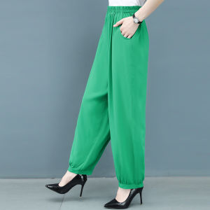 Casual Loose Large Size Long Pants for Middle-Aged And Elderly Women Cotton Silk Square Dance High Waist Lantern Pants