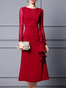Young Style Spring Autumn Wedding Dress for Mother-In-Law Elegant High-Quality Commuter OL Style Frock with Pleated Skirt