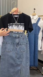 rok Korean style rok midi belah samping rok jeans wanita rok 7 per 8 wanita dewasa rok denim panjang