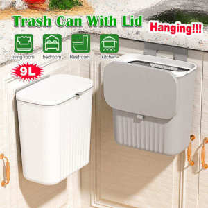 9L Trash Can with Cover Wall Wall Mounted Hanging Trash Bin for Kitchen Bathroom Toilet Household Sliding Trash Bin Recycle Rubbish Garbage Bin