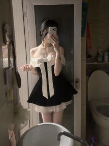 CHANGTONG | Hepburn Style Off-Shoulder Waist Cinching Puffy Sweet Dress