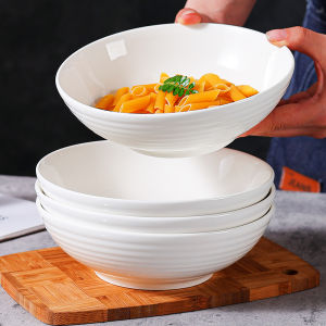 Bát Tròn Viền Trắng Nguyên Chất Bằng Gốm Sứ 7 Inch Bát Đựng Súp Trắng Bát Đựng Salad Bát Đựng Cơm Trưa Bát Đựng Thịt Nướng