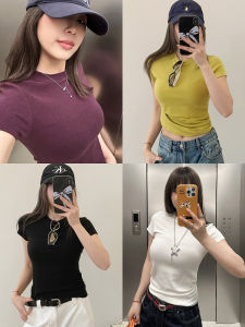 Slim Fit round Neck T-Shirt Womens Inner Wear Mousse Elasticity Purple Color Spring 2025 Fashion Ladies Clothing