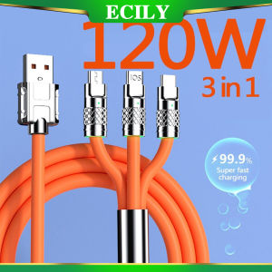 ECILY 3in1 6A 120W Type-C Fast Charging Cable For Phone Micro USB Type-C Charging Cable For Huawei Samsung Xiaomi I-Phone One Plus