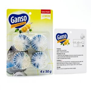 Ganso Toilet Cleaning Blocks (Lemon Fragrance) – 4 x 50g In-Cistern Deodorizer & Automatic Bowl Cleaner with Water-Soluble Protective Film C3