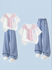 JS | New Summer Girls Clothing Set Lightweight Wide Leg Pants