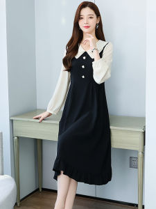 Slimming A-Line Long Sleeve Midi Dress Womens Fashion Spring Autumn New Style High Waist Design Korean Style Commute Dress
