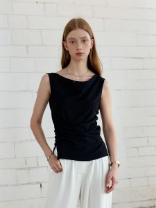 Áo Vest Không Tay HUAAPPUW Dáng Ôm Vừa Vặn Mùa Hè 2025 Pure Color Dành Cho Nữ Cổ Chữ V Cạp Cao Tay Áo Xếp Ly Áo Vest Thường