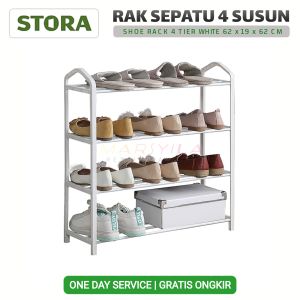 STORA Rak Sepatu dan Sandal 4 Susun Tingkat 62x19x62 Cm Putih