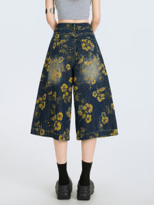 QIAOMIDUO | กางเกงยีนส์ขากว้างลายดอกไม้สำหรับผู้หญิง กางเกงขายาวทรงหลวม กางเกงขายาวทรงหลวมสำหรับฤดูใบไม้ผลิและฤดูใบไม้ร่วง