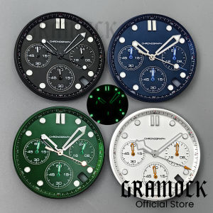 GRAMOCK 31mm Chronograph Sterile Watch Dial Hands Sets Luminous For VK63 VK64 Mens Quartz Watch Replacement Pats Fit 41mm Case