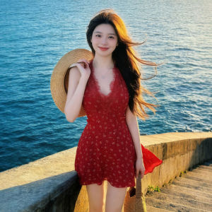 CHANGTONG | Đầm Hoa Phong Cách Retro Dây Đeo Cổ Small Size