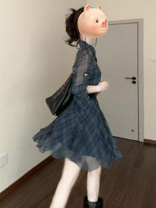 PEIZIXUAN | French Style Gingham Check Shirt Dress