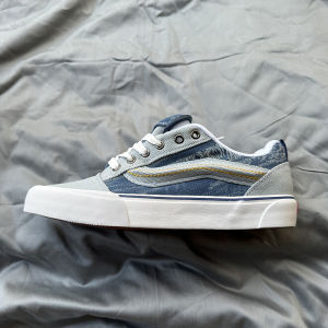 KNU Skool Fat Bread Shoes Distressed Denim Canvas Shoes Washed Blue All-Match Street Retro Board Shoes