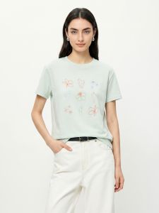 Basic House | Green Embroidery Tencel Short Sleeve Summer Tee