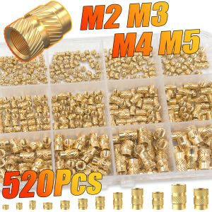 520Pcs M2 M3 M4 M5 Brass Threaded Inserts Kit for 3D Printing Heat-Set Knurled Nuts for Plastic Parts Metric Fasteners