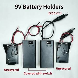 9V Battery Holder Case with ON/OFF Switch & DC 5.5x2.1mm Plug Covered/Uncovered Types for DIY Electronics Projects