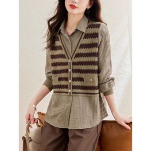 MAIMEI | Spring Fashionable Knitted Shirt Womens Beautiful Belly Cover Up Stylish Top Quality Material Polo Collar Short Length