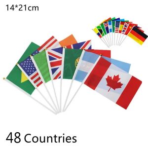 International World Stick Flags Small Mini Hand Held Flags National Flag with Plastic Pole Double Sided Polyester Printing New