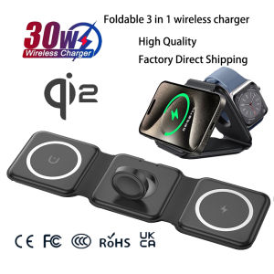 Universal Qi2 Magnetic Foldable Charging Station Travel Charger for iPhone Samsung Xiaomi OPPO 3 in 1 Wireless Charger