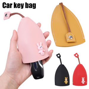 PU Leather Pull Out Key Cover Men Women Cute Rabbit Car Key Holder Pull Ring Case Cartoon Keychain Pouch Organizer