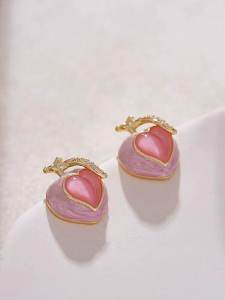 Bông Tai Kim Bạc 925 Thời Trang Sành Điệu Bông Tai Hoa Đào Trái Tim Màu Hồng Đa Năng Thanh Lịch Trang Sức Tai Nhẹ Nhàng Dành Cho Nữ Phong Cách Hàn Quốc