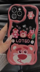 Ốp điện thoại silicon mềm chống sốc hình gấu dâu màu hồng cho 6/7/7p/x/xsm/11promax/12promax/13promax/14promax
