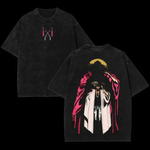 Bandai | Retro Wash BLEACH Kuchiki T Shirt Men Oversized Anime Graphic Tees Senbonzakura Kageyoshi Print Cotton Short Sleeve Streetwear