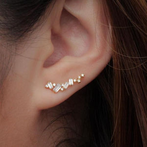 Huitan Dainty Cubic Zirconia Earrings for Women Exquisite Climber One Line Ear Earrings Newly Designed Wedding Trendy Jewelry
