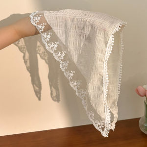 Dopamine Summer Knitted Lace Hook Flower Beach Triangle Scarf Womens Headwear Field Style Forest System Hairband Pink Empress