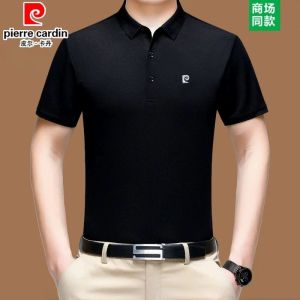 เสื้อยืดแขนสั้นผ้าคอตตอนเนื้อนุ่มปั่นด้าย Pierre Cardin สำหรับผู้ชาย คอโปโล สีแดงสด สไตล์ใหม่ แฟชั่นฤดูร้อน ปี 2024