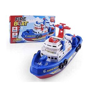 Electric Marine Rescue Fire Fighting Boat Model Fireboat with LED Light Music Water Spraying Swimming Pool Bathing Toys for Kids