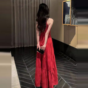 SENWA | French Style Blue Sleeveless Halter Long Dress