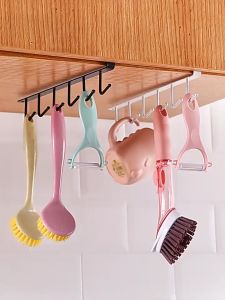 Nail Free Storage Hooks Hanging Storage Rack Kitchen Utensil coffee mag Hanger 6 Hooks/Penyangkut Rak Dapur/ 厨房无痕免钉挂钩6勾