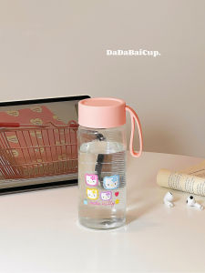 Cute Hellokitty Glass Cup for Girls Transparent Milk Cup Tea Brewing High Aesthetic Value with Scale Summer Special Use