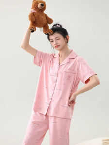 Lireche Summer Sleepwear Womens Short Sleeve Long Pants Home Clothes Large Size Outdoor Wearable Set Comfortable Home Style