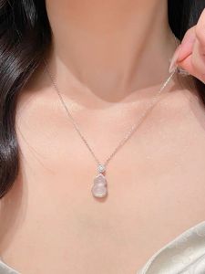 999 Pure Silver Gourd Necklace Womens Luxury New Chinese Style White Agate Clavicle Chain New Year Gift Original Design out