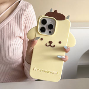 Sanrio | Cute Cartoon Cinnamoroll Pompompurin Silicone Phone Case For iPhone 17 16 15 14 13 Pro Max 16 17 Pro Shockproof Girls Back Cover