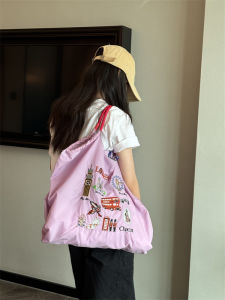 Fashionable Embroidered Lion Head Canvas Tote Bag Large Capacity Crossbody Handbag for Women Casual Nylon Cloth Exposure Closure