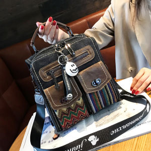 Túi Đeo Vai Đôi Vải Denim Cổ Điển Màu Tương Phản Túi Đeo Chéo Ba Trong Một Túi Da Đơn Đeo Vai Túi Đeo Vai Bằng Da Bò