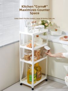 Kitchen Plastic Stand Multi-layer Storage Rack Microwave Oven Vegetable Pot Holder with Wheels Bathroom Sink Bracket Floor-standing