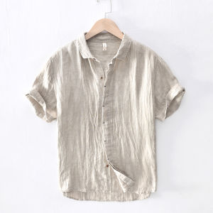 Loose Fit Linen Cotton Shirt Mens Summer Casual Breathable Short Sleeve Hidden Button Placket Half Sleeve Cotton Linen Shirt