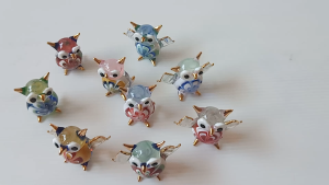 นกฮูกแก้วเป่ามือ จิ๋ว ฟิกเกอร์นกฮูก ของแต่งบ้าน ของขวัญ งานฝีมือแฮนด์เมด No.32