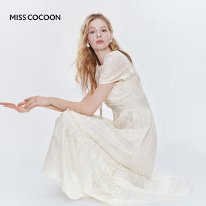 Miss Coco White Lace A-Line Long Dress French Bubble Sleeve Dress Summer New Arrival Womens Fashion Refined Style Standard Fit