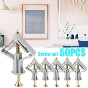 50/100pcs Butterfly Type Plastic Gypsum Board Anchors Drywall Fixings Screw Curtain Wall Gypsum Outlet Expansion Tube
