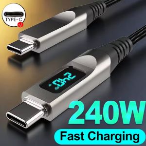 240W Digital Display USB-C Fast Charging Cable Data Transfer Wire Nylon Braided Type C To C Cables Cord for IPhone 17 Samsung