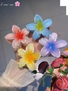 FSACC235 Jepit Rambut Wanita 3 Pcs Motif Bunga Kamboja Kupu-Kupu Plumeria Sakura 8 Cm Gaya Liburan di Tepi Pantai Aksesori Rambut Akrilik